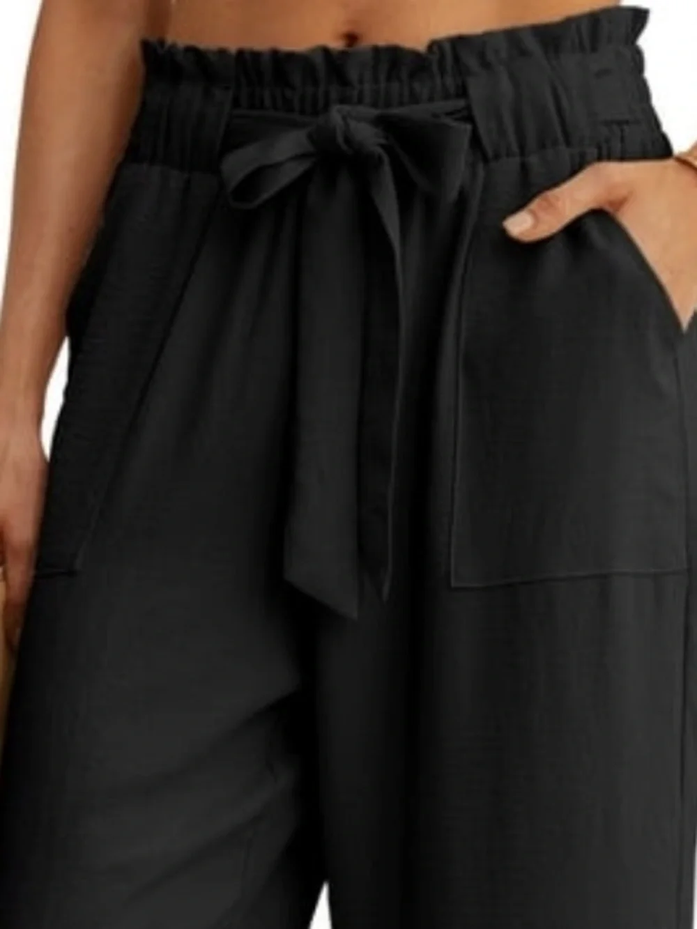 JWD Women's Wide Leg Pants with Pockets High Waist Adjustabl Black Large